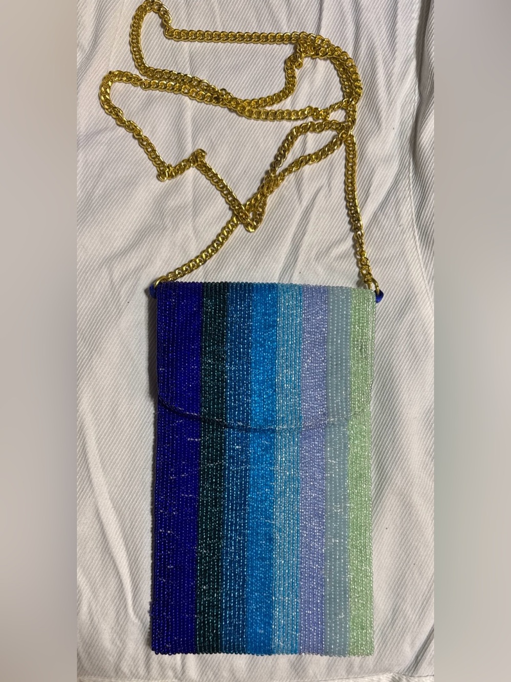 Tiana of NY TIANAONY Beaded Ombre Blue-Green Crossbody Bag with Gold Chain